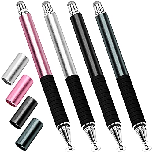 Stift für Tablet Handy (4-Stück) eingabestifte für iPad Samsung Touchscreen, GUUGEI 2 in 1 Scheiben-/Faserspitzen Universeller kapazitiver Stifte,Gummigriff Statt Fingerbedienung Stifte von GUUGEI