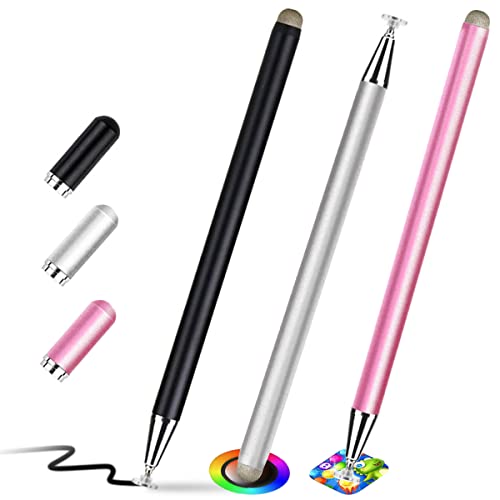 Stylus Stift für Touchscreen (3er-Pack mit hoher Empfindlichkeit) Universeller kapazitiver Stift für iPad iPhone Android Samsung Telefon Microsoft Tablet Fine Point Disc Stylist Pencil Magnetic Cap von GUUGEI