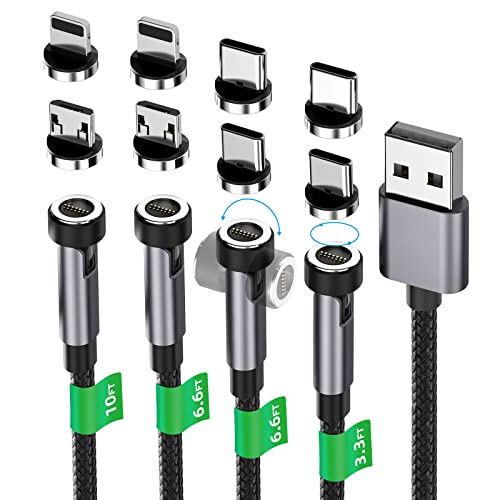 USB C kabel [4Pack 1m+2m+2m+3m] 3 in 1 ladekabel magnetisch 540 Grad Drehbarkeit Gerätestecker,Datenübertragung unterstützen Max. 3A Schnellladung Kompatibel mit iPhone iPad Samsung Type C kabel von GUUGEI