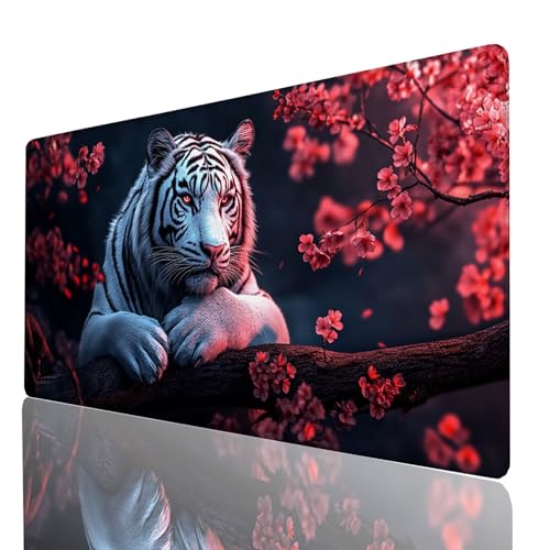 Mauspad Blume, Gaming Mauspad XXL 800x400x3mm, Großes Schreibtischunterlage Tiger, Mousepad Rutschfeste Wasserdichte Verbessert Geschwindigkeit und Präzision für Familie Büro Gaming Tisch Deko GYL8855 Mauspad Blume, Gaming Mauspad XXL 800x400x3mm, Großes Schreibtischunterlage Tiger, Mousepad Rutschfeste Wasserdichte Verbessert Geschwindigkeit und Präzision für Familie Büro Gaming Tisch Deko GYL8855 von GUUOYUAL