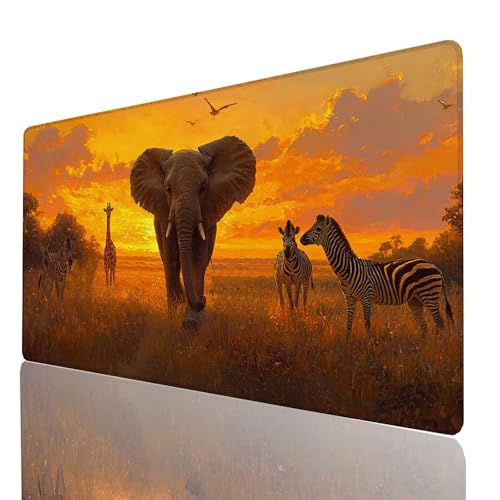 Schreibtischunterlage, Afrika Mauspad XXL 1400x600x3mm, Erweitertes Gaming Mauspad mit Genähten Kanten, rutschfeste wasserdichte Gummiunterseite Mousepad Elefant, für Gaming Zubehör Tisch Deko 2-GYL Schreibtischunterlage, Afrika Mauspad XXL 1400x600x3mm, Erweitertes Gaming Mauspad mit Genähten Kanten, rutschfeste wasserdichte Gummiunterseite Mousepad Elefant, für Gaming Zubehör Tisch Deko 2-GYL von GUUOYUAL