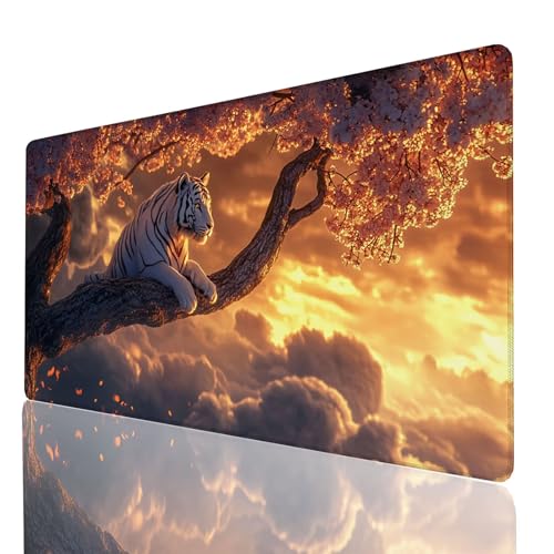 Schreibtischunterlage, Baum Mauspad XXL 1200 x 600 x 3mm, Erweitertes Gaming Mauspad mit Genähten Kanten, Rutschfeste Wasserdichte Gummiunterseite Mousepad Tiger, für Gaming Zubehör Tisch Deko GYL8869 Schreibtischunterlage, Baum Mauspad XXL 1200 x 600 x 3mm, Erweitertes Gaming Mauspad mit Genähten Kanten, Rutschfeste Wasserdichte Gummiunterseite Mousepad Tiger, für Gaming Zubehör Tisch Deko GYL8869 von GUUOYUAL