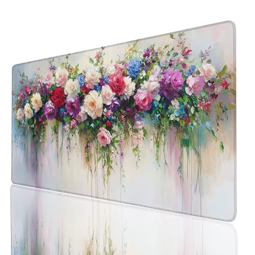 Schreibtischunterlage, Farbe Mauspad XXL 1000 x 400 x 3mm, Erweitertes Gaming Mauspad mit Genähten Kanten, Rutschfeste Wasserdichte Gummiunterseite Mousepad Blume für Gaming Zubehör Tisch Deko GYL7817 Schreibtischunterlage, Farbe Mauspad XXL 1000 x 400 x 3mm, Erweitertes Gaming Mauspad mit Genähten Kanten, Rutschfeste Wasserdichte Gummiunterseite Mousepad Blume für Gaming Zubehör Tisch Deko GYL7817 von GUUOYUAL