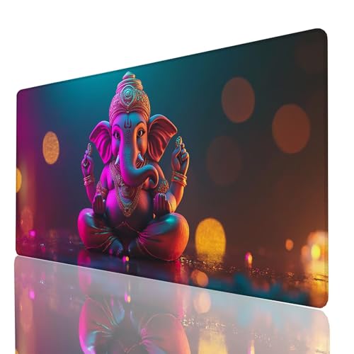 Schreibtischunterlage, Indien Mauspad XXL 1200 x 600 x 3mm, Erweitertes Gaming Mauspad mit Genähten Kanten, Rutschfeste Wasserdichte Gummiunterseite Mousepad Ganesha, Gaming Zubehör Tisch Deko 1931GYL Schreibtischunterlage, Indien Mauspad XXL 1200 x 600 x 3mm, Erweitertes Gaming Mauspad mit Genähten Kanten, Rutschfeste Wasserdichte Gummiunterseite Mousepad Ganesha, Gaming Zubehör Tisch Deko 1931GYL von GUUOYUAL