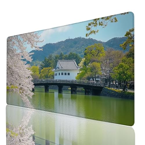 Schreibtischunterlage, Kirschblüten Mauspad XXL 80x40x0.3cm, Erweitertes Gaming Mauspad mit Genähten Kanten, Rutschfeste Wasserdichte Gummiunterseite Mousepad Brücke, Gaming Zubehör Tisch Deko 2387GYL Schreibtischunterlage, Kirschblüten Mauspad XXL 80x40x0.3cm, Erweitertes Gaming Mauspad mit Genähten Kanten, Rutschfeste Wasserdichte Gummiunterseite Mousepad Brücke, Gaming Zubehör Tisch Deko 2387GYL von GUUOYUAL