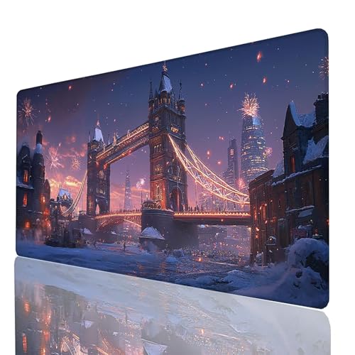 Schreibtischunterlage, London Mauspad XXL 1000x500x3mm, Erweitertes Gaming Mauspad mit Genähten Kanten, rutschfeste wasserdichte Gummiunterseite Mousepad London Bridge, für Gaming Zubehör 2610-GYL Schreibtischunterlage, London Mauspad XXL 1000x500x3mm, Erweitertes Gaming Mauspad mit Genähten Kanten, rutschfeste wasserdichte Gummiunterseite Mousepad London Bridge, für Gaming Zubehör 2610-GYL von GUUOYUAL