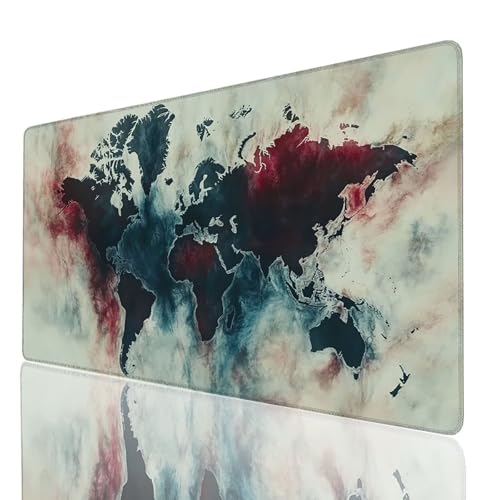 Schreibtischunterlage, Schwarz Mauspad XXL 70x30x0.3cm, Erweitertes Gaming Mauspad mit Genähten Kanten, rutschfeste wasserdichte Gummiunterseite Mousepad Weltkarte, Gaming Zubehör Tisch Deko 6286-GYL von GUUOYUAL