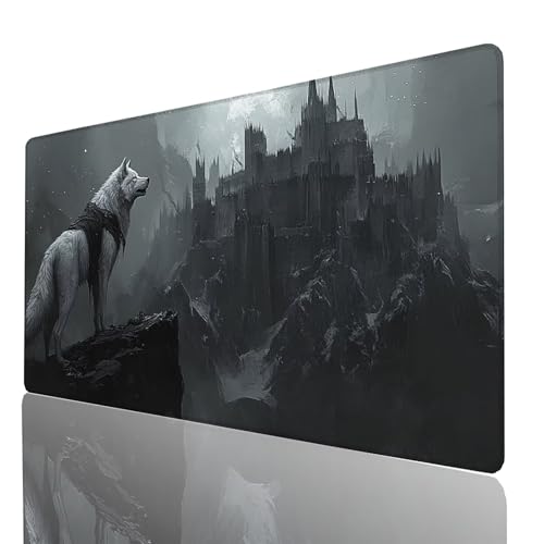 Schreibtischunterlage, Schwarz Mauspad XXL 800x400x3mm, Erweitertes Gaming Mauspad mit Genähten Kanten, rutschfeste wasserdichte Gummiunterseite Mousepad Wolf, für Gaming Zubehör Tisch Deko GYL-8945 Schreibtischunterlage, Schwarz Mauspad XXL 800x400x3mm, Erweitertes Gaming Mauspad mit Genähten Kanten, rutschfeste wasserdichte Gummiunterseite Mousepad Wolf, für Gaming Zubehör Tisch Deko GYL-8945 von GUUOYUAL