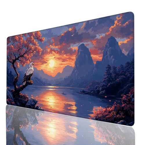Schreibtischunterlage, Sonnenuntergang Mauspad XXL 80x40x0.3cm, Erweitertes Gaming Mauspad mit Genähten Kanten, rutschfeste wasserdichte Gummiunterseite Mousepad Adler, für Gaming Zubehör GYL-9925 Schreibtischunterlage, Sonnenuntergang Mauspad XXL 80x40x0.3cm, Erweitertes Gaming Mauspad mit Genähten Kanten, rutschfeste wasserdichte Gummiunterseite Mousepad Adler, für Gaming Zubehör GYL-9925 von GUUOYUAL