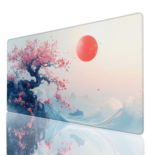 Schreibtischunterlage, Weiß Mauspad XXL 1000x400x3mm, Erweitertes Gaming Mauspad mit Genähten Kanten, Rutschfeste Wasserdichte Gummiunterseite Mousepad Kirschblüten, Gaming Zubehör Tisch Deko 1559-GYL Schreibtischunterlage, Weiß Mauspad XXL 1000x400x3mm, Erweitertes Gaming Mauspad mit Genähten Kanten, Rutschfeste Wasserdichte Gummiunterseite Mousepad Kirschblüten, Gaming Zubehör Tisch Deko 1559-GYL von GUUOYUAL
