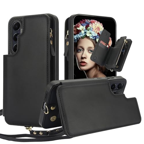 GUVAGI Handyhülle für Samsung Galaxy S24 5G Hülle Case mit Band, Flip 6-Karten Leder Handy Hülle Klapphülle Reißverschluss Stoßfest Schutzhülle Magnet Aesthetic Cover mit Kette Umhängen (Schwarz) GUVAGI Handyhülle für Samsung Galaxy S24 5G Hülle Case mit Band, Flip 6-Karten Leder Handy Hülle Klapphülle Reißverschluss Stoßfest Schutzhülle Magnet Aesthetic Cover mit Kette Umhängen (Schwarz) von GUVAGI