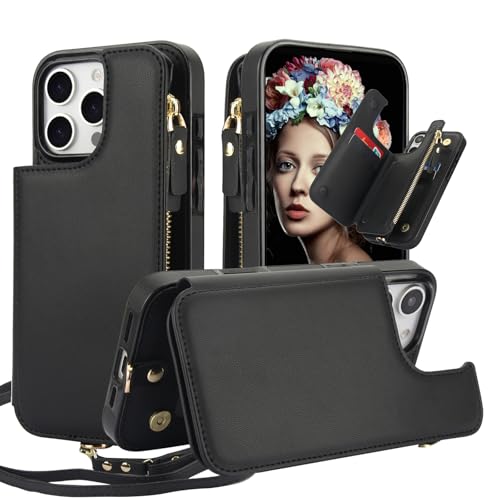 GUVAGI für iPhone 16 Pro Max Hülle mit Band Handyhülle Handytasche,Flip 6-Kartenfach Dünn Leder Handykette Reißverschluss Klapphülle Aesthetic Mädchen Case mit Kette Schnur Tasche Umhängen (Schwarz) GUVAGI für iPhone 16 Pro Max Hülle mit Band Handyhülle Handytasche,Flip 6-Kartenfach Dünn Leder Handykette Reißverschluss Klapphülle Aesthetic Mädchen Case mit Kette Schnur Tasche Umhängen (Schwarz) von GUVAGI