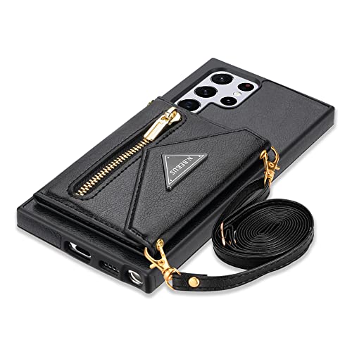 GUVAGI Handyhülle für Samsung Galaxy S24 Ultra 5G Hülle mit Band Case Cover, Klappbar Klapphülle Reißverschluss Schutzhülle Magnet Aesthetic Handy Hülle mit Kette Umhängen (Schwarz) GUVAGI Handyhülle für Samsung Galaxy S24 Ultra 5G Hülle mit Band Case Cover, Klappbar Klapphülle Reißverschluss Schutzhülle Magnet Aesthetic Handy Hülle mit Kette Umhängen (Schwarz) von GUVAGI