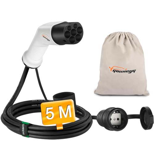 GUWIEYG Typ2 auf Schuko-Adapter, max. 16 A, 250 V, IEC 62196-Adapter auf Schuko-Ladeanschluss, Typ 2 auf europäische Steckdose für Elektromotorräder, E-Bikes, 5 m von GUWIEYG