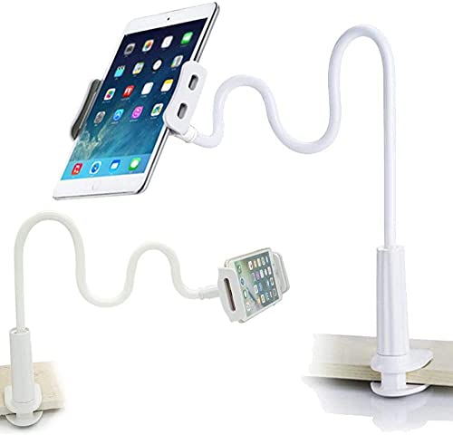 GVEFIVME Tablet-Halterung mit Schwanenhals, universeller Tablet-Ständer: 360 Grad Flexibler Arm Halterung Klemmhalterung Bett für 11,9-26,7 cm (weiß) von GVEFIVME