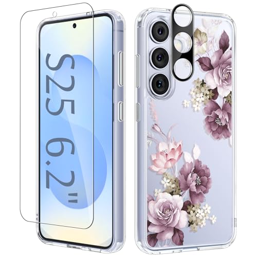 GVIEWIN Kompatibel mit Samsung Galaxy S25 Hülle 6,2" 2025, mit Displayschutz & Kameraschutz, Nie Vergilbung Blume Klar Kratzfest Stoßfest Bumper Fallschutz Frauen Dünn Handyhülle, Kirschblüten/Lila GVIEWIN Kompatibel mit Samsung Galaxy S25 Hülle 6,2" 2025, mit Displayschutz & Kameraschutz, Nie Vergilbung Blume Klar Kratzfest Stoßfest Bumper Fallschutz Frauen Dünn Handyhülle, Kirschblüten/Lila von GVIEWIN