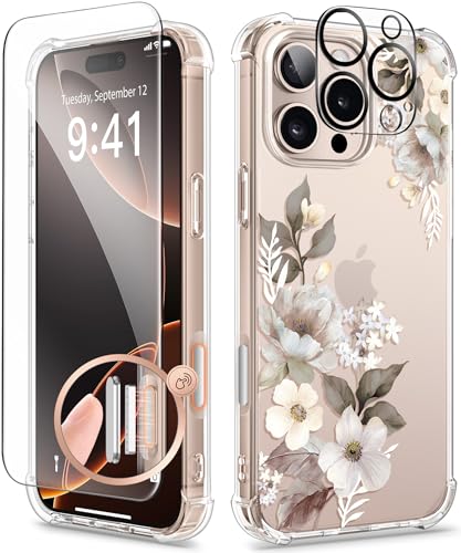 GVIEWIN Kompatibel mit iPhone 16 Pro Max Hülle 6,9" 2024,mit Schutzfolie+Kameraschutz,Stoßfest Fallschutz Kratzfest Klar Anti-Gelb Blumen Dünn Handyhülle für Frauen,Delphinium/Grau GVIEWIN Kompatibel mit iPhone 16 Pro Max Hülle 6,9" 2024,mit Schutzfolie+Kameraschutz,Stoßfest Fallschutz Kratzfest Klar Anti-Gelb Blumen Dünn Handyhülle für Frauen,Delphinium/Grau von GVIEWIN