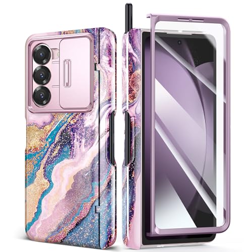 GVIEWIN Kompatibel mit Samsung Fold 6 Hülle mit S Pen-Halter,Schiebekamera Abdeckung & Front Displayschutz, Scharnierschutz Marmor Kratzfest Robuste Militär Schutzhülle, Dreamland Fluss/Violett GVIEWIN Kompatibel mit Samsung Fold 6 Hülle mit S Pen-Halter,Schiebekamera Abdeckung & Front Displayschutz, Scharnierschutz Marmor Kratzfest Robuste Militär Schutzhülle, Dreamland Fluss/Violett von GVIEWIN