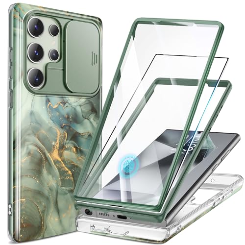 GVIEWIN Kompatibel mit Samsung Galaxy S24 Ultra Hülle mit Schiebekamera Abdeckung+Displayschutzfolie, [2 Frontrahmen] 360° stoßfester Bumper Marmor Schutzhülle 6,8 Zoll, Desert Dream von GVIEWIN