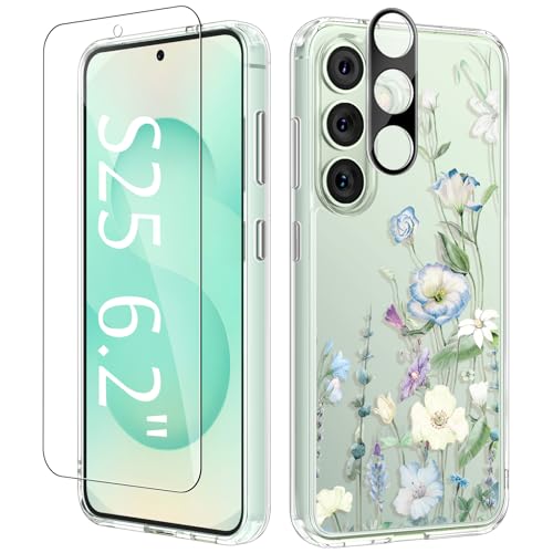 GVIEWIN Kompatibel mit Samsung Galaxy S25 Hülle 6,2" 2025, mit Displayschutz & Kameraschutz, Nie Vergilbung Blume Klar Kratzfest Stoßfest Bumper Fallschutz Frauen Dünn Handyhülle, Aquilegia/Weiß GVIEWIN Kompatibel mit Samsung Galaxy S25 Hülle 6,2" 2025, mit Displayschutz & Kameraschutz, Nie Vergilbung Blume Klar Kratzfest Stoßfest Bumper Fallschutz Frauen Dünn Handyhülle, Aquilegia/Weiß von GVIEWIN