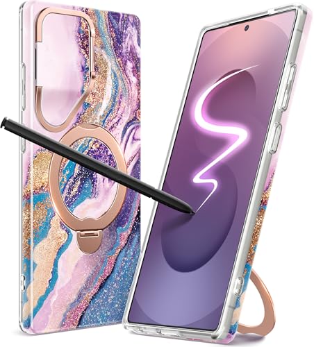 GVIEWIN Kompatibel mit Samsung Galaxy S25 Ultra Hülle[Integrierter Kamera Abdeckung Ständer][Kompatibel mit Magsafe]mit 360° Drehung Magnetring Ständer Marmor Stoßfest Kratzfest Hülle,Traumland Fluss von GVIEWIN