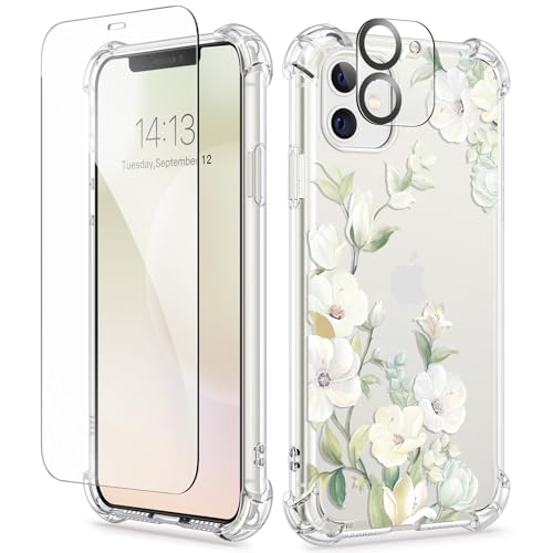 GVIEWIN Kompatibel mit iPhone 11 Hülle 6,1'' 2019, mit Displayschutzfolie + Kameraobjektivschutz, Nicht gelbe Blume klare weiche TPU Schlank Stoßfeste Schutzhülle fürs Telefon, Hibiskus/Grün GVIEWIN Kompatibel mit iPhone 11 Hülle 6,1'' 2019, mit Displayschutzfolie + Kameraobjektivschutz, Nicht gelbe Blume klare weiche TPU Schlank Stoßfeste Schutzhülle fürs Telefon, Hibiskus/Grün von GVIEWIN