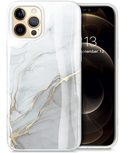 GVIEWIN Kompatibel mit iPhone 12 Pro Max Hülle 6,7" 2020 5G, Marmor Ultra dünn glänzend weich TPU Stoßfest Handyhülle Cover Schutzhülle, Blanco/Grau von GVIEWIN