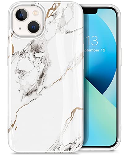 GVIEWIN Kompatibel mit iPhone 13 Hülle 6,1”2021 5G, Marmor Ultra dünn Schlank glänzend weich TPU Stoßfest Handyhülle Cover Schutzhülle (Weiß/Golden) von GVIEWIN