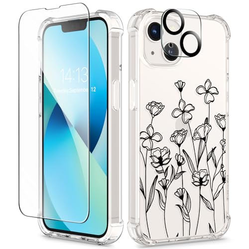 GVIEWIN Kompatibel mit iPhone 13 Hülle 6,1 Zoll 2021, mit Schutzglas + Kamera Schutzglas, klares Blumen Frauen Dünne Weiche TPU Stoßfeste Schutzhülle Cover Handyhülle, Skizze/Schwarz GVIEWIN Kompatibel mit iPhone 13 Hülle 6,1 Zoll 2021, mit Schutzglas + Kamera Schutzglas, klares Blumen Frauen Dünne Weiche TPU Stoßfeste Schutzhülle Cover Handyhülle, Skizze/Schwarz von GVIEWIN