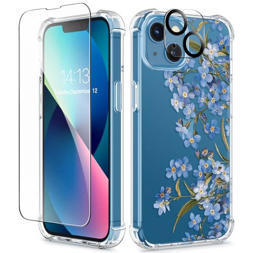 GVIEWIN Kompatibel mit iPhone 13 Hülle 6,1 Zoll 2021, mit Schutzglas + Kamera Schutzglas, klares Blumen Frauen Dünne Weiche TPU Stoßfeste Schutzhülle Cover Handyhülle,Aconitum/Blau GVIEWIN Kompatibel mit iPhone 13 Hülle 6,1 Zoll 2021, mit Schutzglas + Kamera Schutzglas, klares Blumen Frauen Dünne Weiche TPU Stoßfeste Schutzhülle Cover Handyhülle,Aconitum/Blau von GVIEWIN