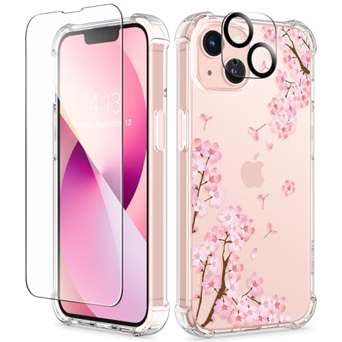 GVIEWIN Kompatibel mit iPhone 13 Hülle 6,1 Zoll 2021, mit Schutzglas + Kamera Schutzglas, klares Blumen Frauen Dünne Weiche TPU Stoßfeste Schutzhülle Cover Handyhülle,Sakura/Rosa GVIEWIN Kompatibel mit iPhone 13 Hülle 6,1 Zoll 2021, mit Schutzglas + Kamera Schutzglas, klares Blumen Frauen Dünne Weiche TPU Stoßfeste Schutzhülle Cover Handyhülle,Sakura/Rosa von GVIEWIN