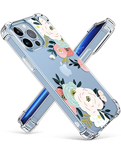 GVIEWIN Kompatibel mit iPhone 13 Pro Hülle 6,1 Zoll 2021, klares Blumenmuster Frauen Dünne Weiche Silikon TPU Stoßfeste Schutzhülle Cover Blumen Floden Lite Series Handyhülle, Reichliche Blüte/Weiß von GVIEWIN