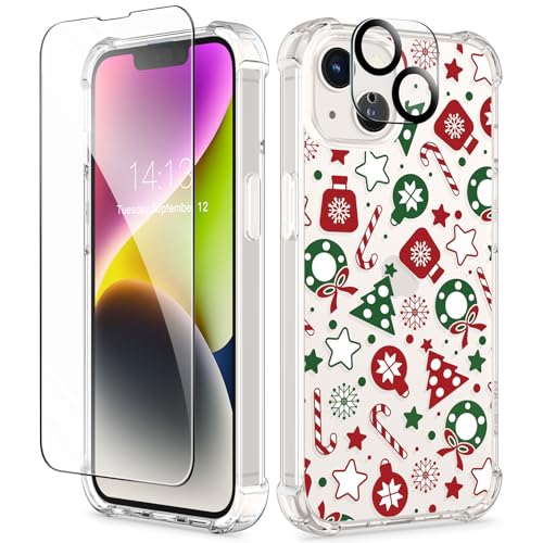 GVIEWIN Kompatibel mit iPhone 14 Hülle 6,1 Zoll 2022,mit Displayschutz Schutzfolie+Kamera Schutzfolie,Blume Klar TPU Dünne Stoßfest Kratzfestes Weiche Handyhülle Schutzhülle,Weihnachtsfeier/Rot GVIEWIN Kompatibel mit iPhone 14 Hülle 6,1 Zoll 2022,mit Displayschutz Schutzfolie+Kamera Schutzfolie,Blume Klar TPU Dünne Stoßfest Kratzfestes Weiche Handyhülle Schutzhülle,Weihnachtsfeier/Rot von GVIEWIN