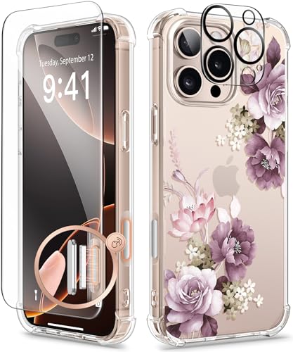 GVIEWIN Kompatibel mit iPhone 16 Pro Hülle 6,3" 2024,mit Schutzfolie+Kameraschutz,Stoßfest Fallschutz Kratzfest Klar Nie Vergilbung Blumen Dünn Handyhülle für Frauen,Kirschblüten/Lila GVIEWIN Kompatibel mit iPhone 16 Pro Hülle 6,3" 2024,mit Schutzfolie+Kameraschutz,Stoßfest Fallschutz Kratzfest Klar Nie Vergilbung Blumen Dünn Handyhülle für Frauen,Kirschblüten/Lila von GVIEWIN