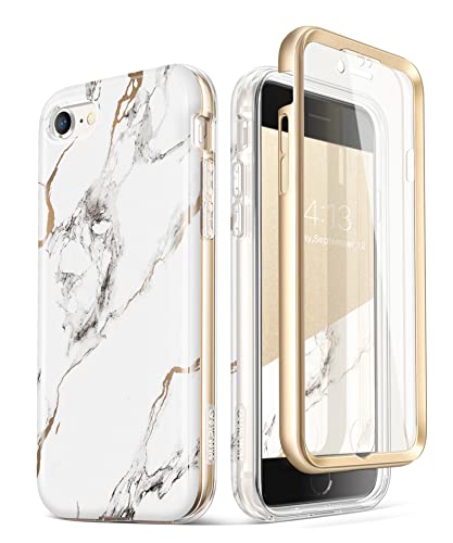 GVIEWIN Kompatibel mit iPhone SE 2022 Hülle/iPhone 2020 Hülle/iPhone 8 Hülle/iPhone 7 Hülle 4.7 Zoll, Marmor TPU Schutzhülle mit Eingebauter Displayschutzfolie Stoßfeste Handyhülle, Weiß/Golden von GVIEWIN