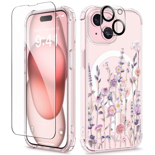 GVIEWIN Magnetic Case Kompatibel mit iPhone 15 6.1", Floratopia/Bunt von GVIEWIN