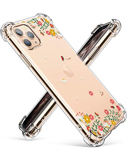 GVIEWIN für iPhone 11 Pro Hülle Blumen Weiche Flexibele Case TPU Shlanke Stoßfeste Handyhülle Transparent Cover Handyhülle iPhone 11 Pro 2019 5.8" (Frühlingsblumen/Orange) von GVIEWIN