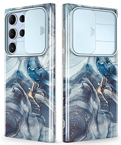 GVIEWIN kompatibel mit Samsung Galaxy S23 Ultra Hülle 6,8" 2023 mit Kameraschutz Schieber, [10FT SGS-Militärschutz] Marmor Kratzfest Stoßfest Schutzhülle Handyhülle für S23 Ultra 5G, Polarwolke/Blau von GVIEWIN