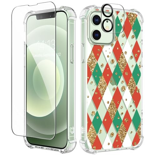 GVIEWIN kompatibel mit iPhone 12 Hülle/iPhone 12 Pro Hülle 6,1" 2020, mit Displayschutz+Kamera Schutzfolie, Blume Klar TPU Dünn Stoßfest Kratzfestes Handyhülle Schutzhülle,Weihnachten Diamant/Rot GVIEWIN kompatibel mit iPhone 12 Hülle/iPhone 12 Pro Hülle 6,1" 2020, mit Displayschutz+Kamera Schutzfolie, Blume Klar TPU Dünn Stoßfest Kratzfestes Handyhülle Schutzhülle,Weihnachten Diamant/Rot von GVIEWIN