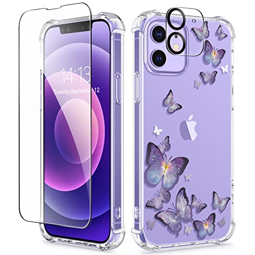 GVIEWIN kompatibel mit iPhone 12 Hülle/iPhone 12 Pro Hülle 6,1 Zoll 2020,mit Displayschutz Schutzfolie+Kamera Schutzfolie,Blume Klar TPU Dünn Stoßfest Kratzfestes Handyhülle Schutzhülle,Schmetterling GVIEWIN kompatibel mit iPhone 12 Hülle/iPhone 12 Pro Hülle 6,1 Zoll 2020,mit Displayschutz Schutzfolie+Kamera Schutzfolie,Blume Klar TPU Dünn Stoßfest Kratzfestes Handyhülle Schutzhülle,Schmetterling von GVIEWIN
