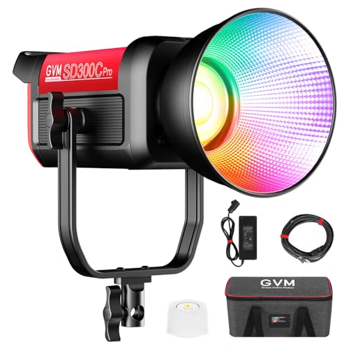 GVM LED Videoleuchte RGB, 300 W LED Videolicht, 2000K-10000K RGB LED Dauerlicht Fotografie Bowens für Studio Video YouTube, 48200Lux/m 16 Lichteffekte Videolampe Fotolicht Filmlicht Videobeleuchtung von GVM Great Video Maker