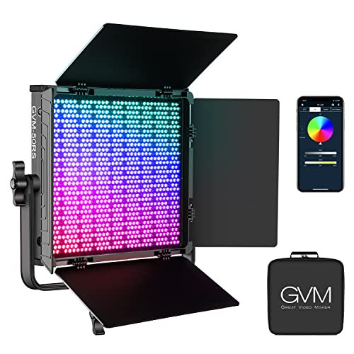 GVM 50RS LED Videoleuchte, RGB led Video Beleuchtung mit App-Steuerung, 3200K-5600K LED Fotografie Studiolicht led Dauerlicht für YouTube Video Studio Streaming licht, LED Filmlicht videolicht RGB von GVM Great Video Maker