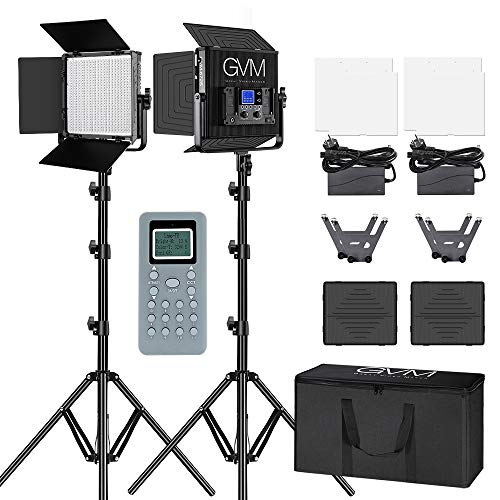 GVM LED Videoleuchte Panel mit Stativ, 672S 3200K-5600K LED Video Beleuchtung 20000Lux/0,5m LED Studiolicht Dauerlicht Fotografie licht für Videolicht YouTube Fotografie Studioset (2er-Pack) von GVM Great Video Maker