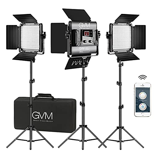 GVM LED Videoleuchte mit Stativ, APP-Steuerung, 2300K–6800K 480 LED Videobeleuchtung, Studio LED Dauerlicht, LED Fotografie licht für Video, YouTube Fotostudio Set, Studiolicht 13000Lux/0,5m (3 Pack) von GVM Great Video Maker