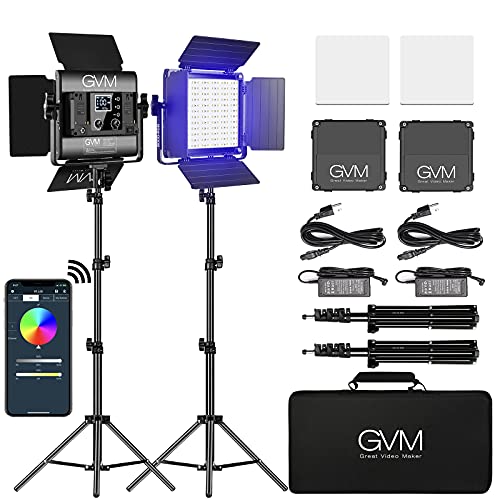 GVM LED Videoleuchte mit stativ, APP Steuerung 800D RGB Videolicht LED, 3200K-5600K RGB videokonferenz licht für Studio YouTube Fotografie led dauerlicht Fotografie, fotolicht, led Video Beleuchtung von GVM Great Video Maker