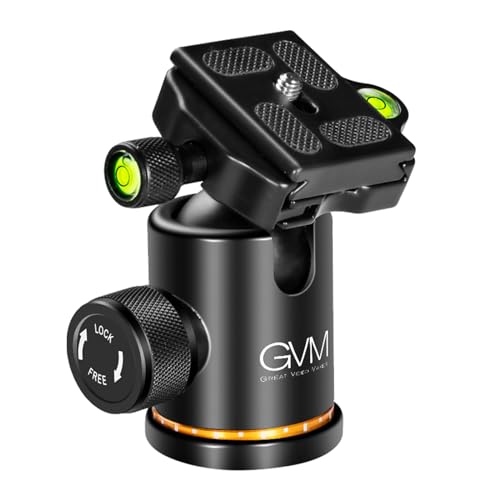 GVM Profi-Kugelkopf aus Metall, 360° drehbar, mit 1/4-zöllliger Schnellwechselplatte und Wasserwaage, trägt bis zu 8 kg, für Stativ, Einbeinstativ, Schieber, DSLR-Kamera, Camcorder. von GVM Great Video Maker