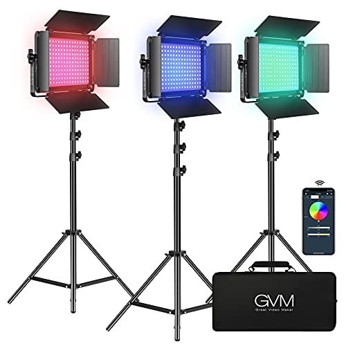 GVM RGB LED Video Light Kit, Dimmable Photography Lighting with APP Control, 680RS 50W 3 Packs Led Panel Light for YouTube Studio, Video Shooting, Gaming, Streaming, Zoom, Broadcasting, Conference von GVM Great Video Maker