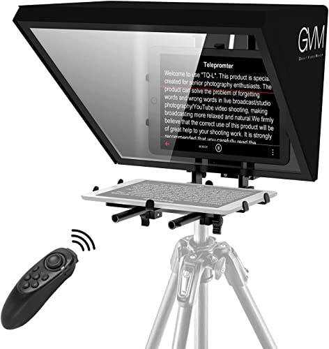GVM Teleprompter für Tablet DSLR Kamera Smartphone, Tragbares 18'' Teleprompter Kit mit Fernbedienung & App, unterstützt Kamera-Weitwinkelaufnahmen, Videoaufzeichnung und Live-Streaming Interview von GVM Great Video Maker