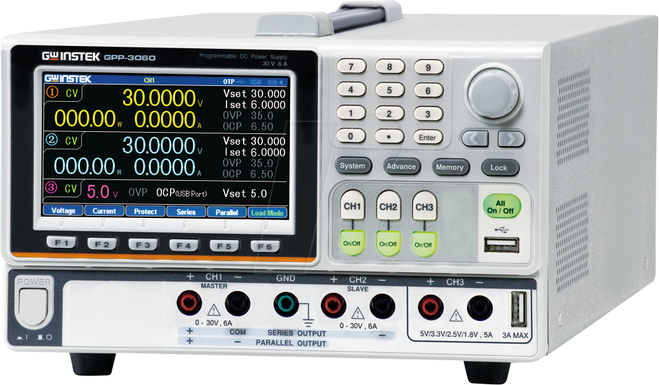 GPP-3060L - Labornetzgerät, 0 - 30 V, 0 - 6 A, programmierbar, 3 Kanäle von GW-INSTEK