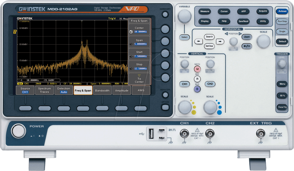 MDO-2102AG - Digital-Speicher-Oszilloskop MDO-2102AG, 100 MHz, 2 Kanäle, AFG von GW-INSTEK